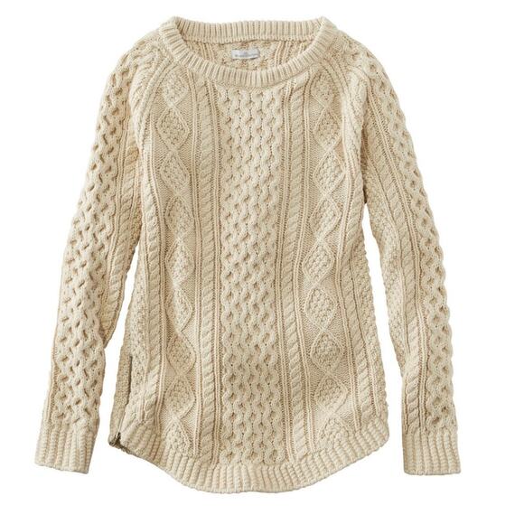 LL Bean Women's Signature 100% Cotton Fisherman Tunic Sweater Medium Beige - Picture 1 of 12